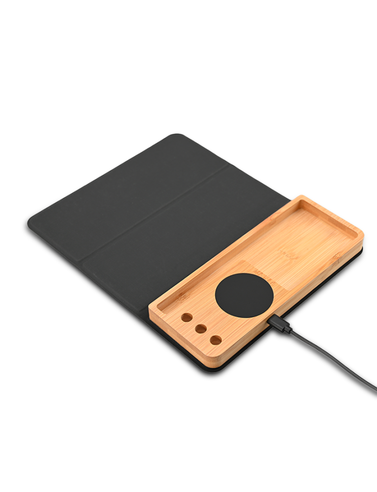 MOUSEPAD ORGANIZER – Foldable RCS PU Mousepad with Bamboo Wireless Charger and Light-Up Feature thumbnail 2