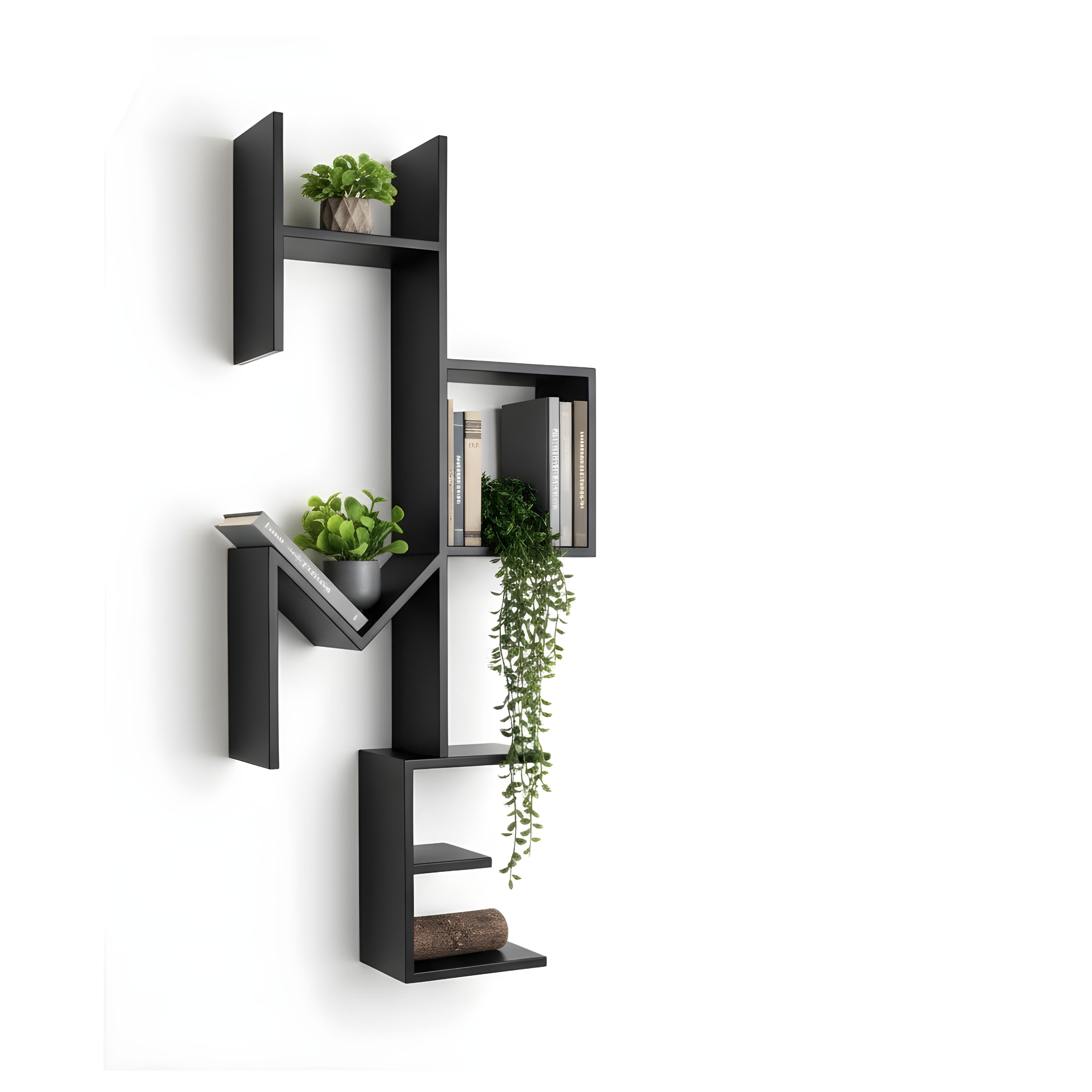 Modern Asymmetrical Wall-Mounted Shelf – Black Storage & Display Unit - View 1