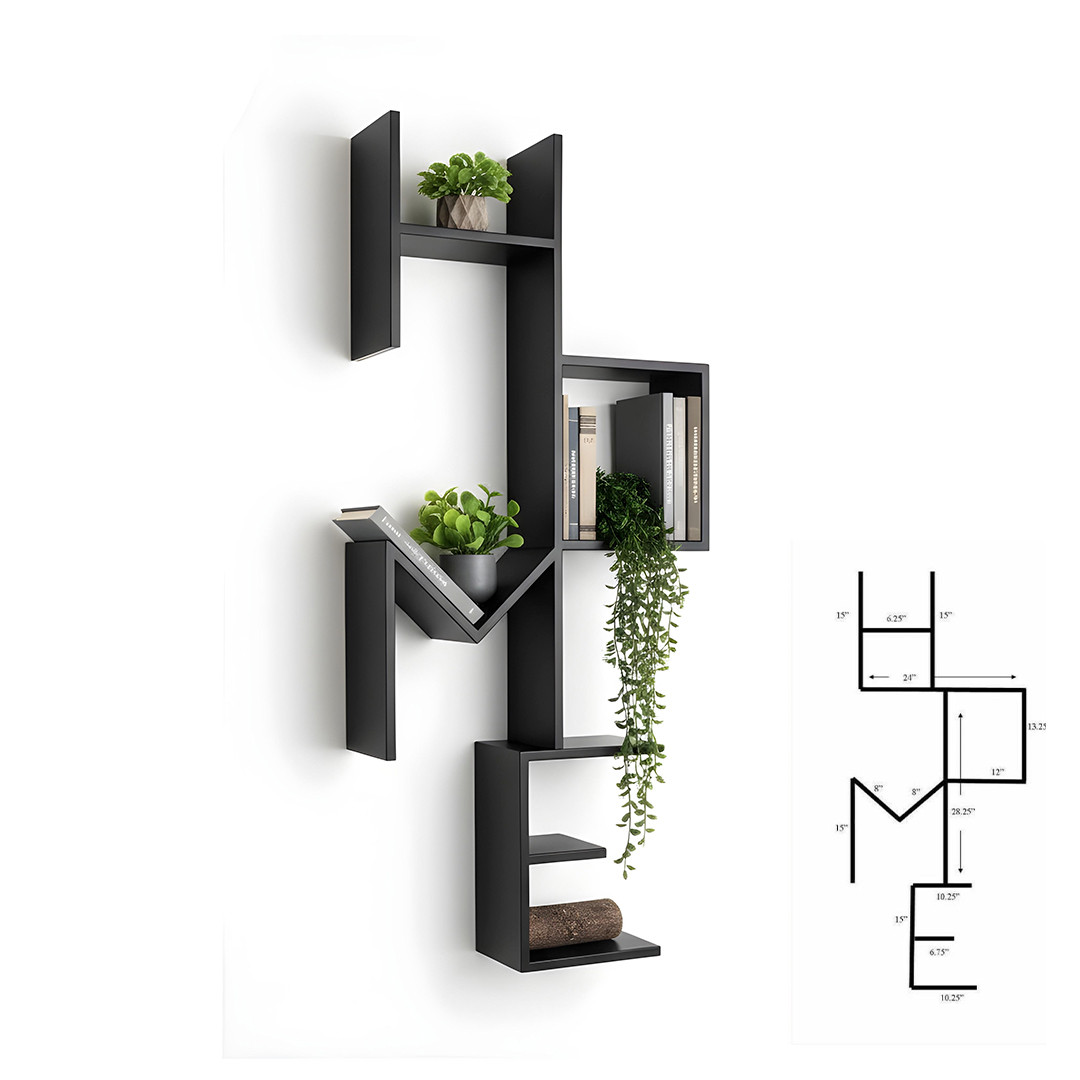 Modern Asymmetrical Wall-Mounted Shelf – Black Storage & Display Unit thumbnail 2
