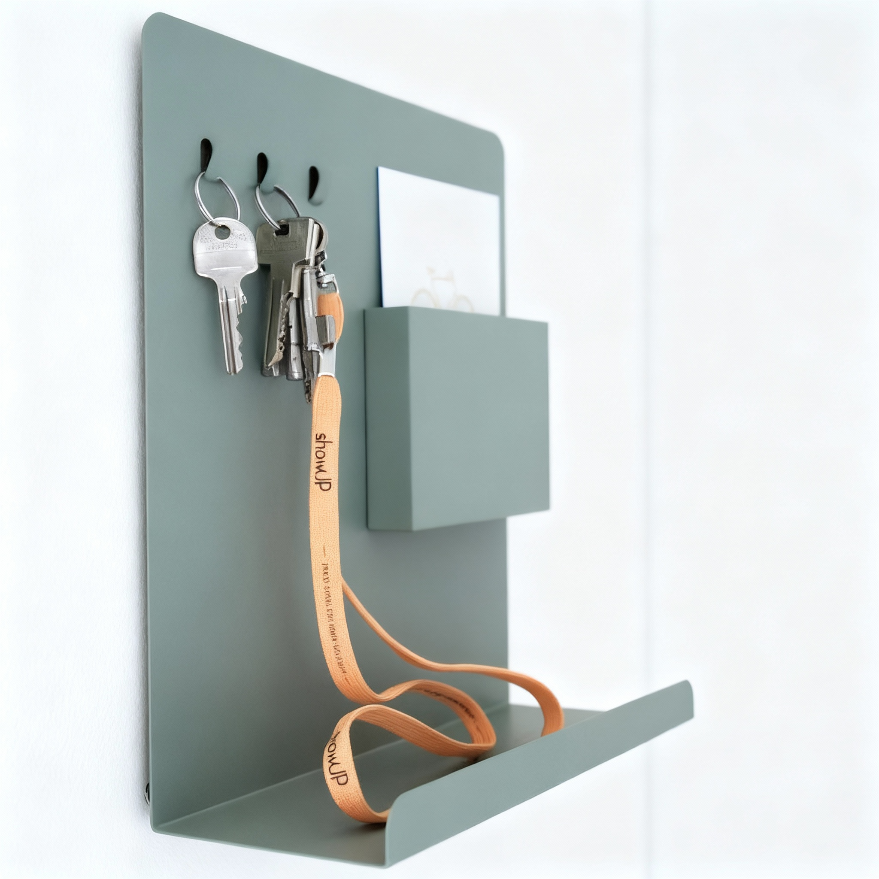 Modern Wall-Mounted Organizer with Hooks, Storage Compartment & Shelf thumbnail 2